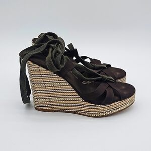 Colin Stewart Brown Tie Up Espadrilles Wedge Sandals, Size 6